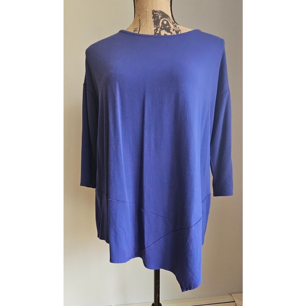 Eileen Fisher Asymmetrical-Hem Tunic Blouse Stretch Jersey 92% Viscose Sz XS